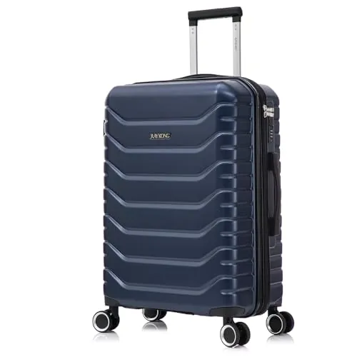 RAYKONG Maleta Mediana Expandible ABS+PC 66x45x27.50cm - 30cm Extendido | 82L - 90L | 24 Pulgadas |23kg semirígidas candado combinación - AzulMarino