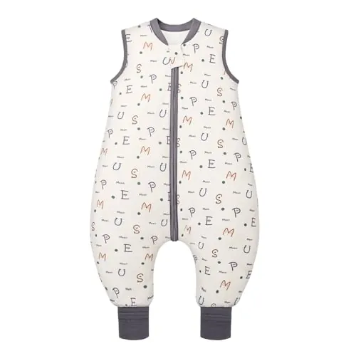 MIKAFEN Saco Dormir Bebé Otoño-Invierno 2.5 TOG Piernas Separadas 3-4 años | 100% AlgodóN, Cremallera Bidireccional Segura, Piernas Separadas MóViles, Lavable A MáQuina, Alfabeto