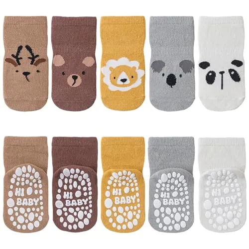 SockWaddles Calcetines Antideslizantes Niño 5 Pares – Calcetines Bebé Algodón Transpirable, ABS para Gatear, Diseño Animales, Niños y Niñas, Diseño de panda, 1-3 Jahre