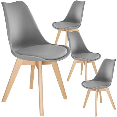 tectake® Sillas de Comedor, Muebles Comedor con Diseño Nórdico, Conjunto Sillas Cocina, Asiento Acolchado Silla Ergonómica, Mueble Cocina Moderno - Set de 4 Gris