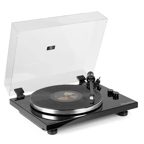 Audizio Toledo - Tocadiscos Premium Hi-Fi, Bluetooth, Cápsula Audio Technica, Brazo Aluminio con Contrapeso, tracción por Correa, Salida RCA, 33/45 RPM, Aluminio, Cubierta Antipolvo, Diseño Elegante
