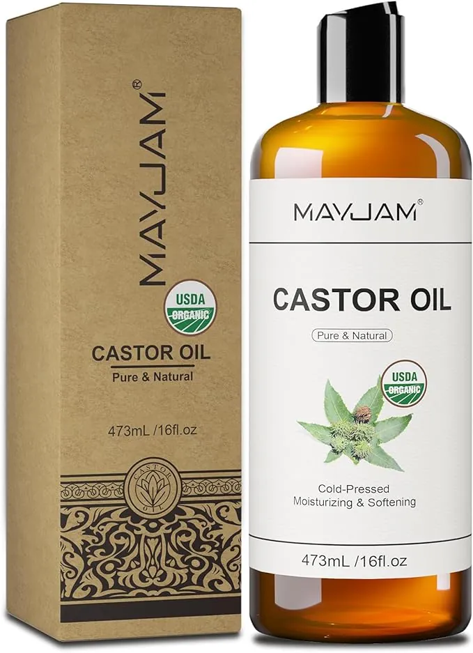 MAYJAM Aceite de Ricino Bio 473ml, Organic Castor Oil 100% Puro - Prensado en Frío - Hidratación Profunda y Reparación - Aceite para el Cabello, Estañas, Cejas, Cuidado de Piel