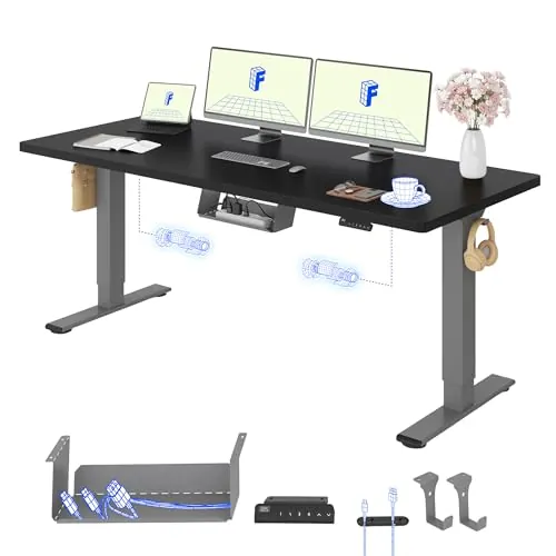 FLEXISPOT Escritorio de Pie con 2 Motores, 180 x 80 cm, 100 kg de Carga, Tablero Completo, Mesa de Trabajo Altura Regulable Eléctricamente, Panel de Control con Funciones de Memoria (Gris+Negro)