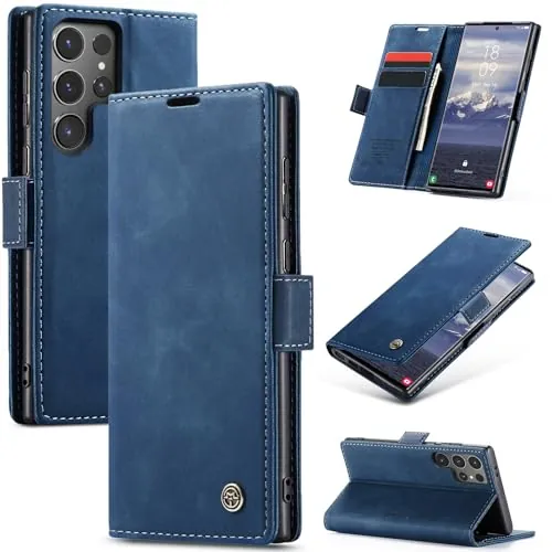 Azororo Funda para Samsung Galaxy S23 Ultra 5G PU Cuero Premium, Tapa Libro Estuche Flip Case, Tarjetas/Billetera, Soporte Plegable y Cierre Magnético Carcasa para Samsung Galaxy S23 Ultra -Azul
