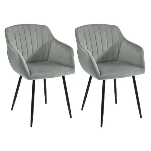 Goeurvant Pack de 2 Sillas de Comedor con Reposabrazos, Sillas Tapizadas de Terciopelo con Patas Metálicas, Modernas Sillón para Salón y Cocina, Gris Claro