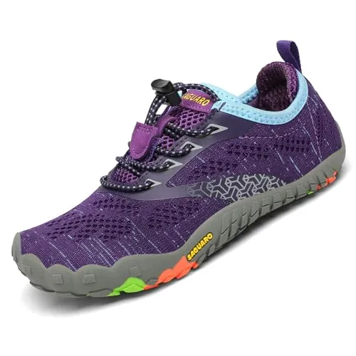 SAGUARO Zapatillas de Trail Niñas Calzado Descalzos Niños Zapatillas de Deporte Fitness Correr en Asfalto Transpirables Minimalistas Barefoot Zapatos Senderismo Antideslizantes Exterior Morado 33 EU