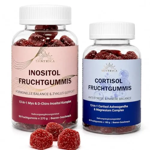 Set de Myo Inositol y Reductor de Cortisol en Gominolas - 90+60 Gomitas Veganas para Equilibrio Hormonal Mujer - Anti Estrés, Relajación y Apoyo al Ciclo - Suplemento Alta Dosis