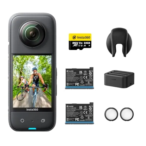 Insta360 X3 Kit de batería – Action CAM 360 Impermeable con Sensor de 1/2 Pulgadas, Fotos 360 de 72 MP, vídeo 360 5.7 K, estabilización, Pantalla táctil de 2,29 Pulgadas, vibración, edición IA,