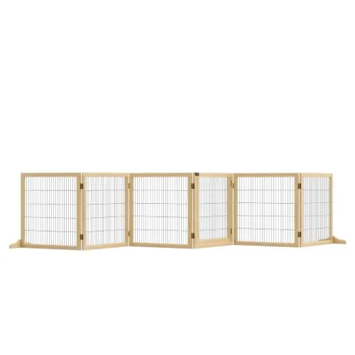 PawHut Barrera de Seguridad Perros de Madera Plegable 432x36x70 cm Natural