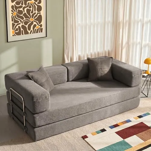 YINIX Sofá Cama 3 Plazas de 200cm, Sofá de Suelo Modular de Pana (Sin Montaje), Sofá Nube Plegable Sin Estructura, Funda Lavable, Cama de Invitados