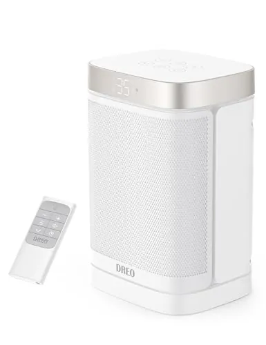 Dreo Calefactor Eléctrico 1500W con Oscilación 70°, Calentador Cerámico con Termostato, Mando a Distancia, 3 Modos, 3 Velocidades, Temporizador 12H, Sobrecalentamiento y Vuelco, Modo ECO, Blanco