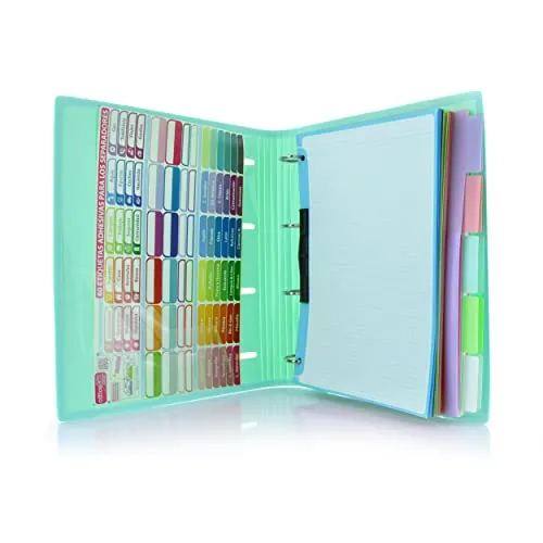 Carpeta & Block A4 Blush Pastel - Carpeta de 4 Anillas con bordes reforzados y Cierre de Gomas - Incluye 100 hojas con10 Separadores Dobles mas 80 Indicadores adhesivos by Office Box (Azul Blush)