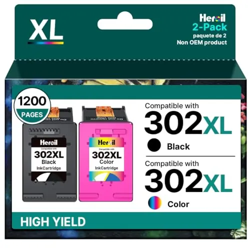 Heroil 302XL 302 XL Cartuchos de Tinta para HP 302 XL Cartuchos 302XL Negro y Color Compatible para HP Envy 4524 4520 4527 DeskJet 3630 2130 2134 OfficeJet 3831 3835 5230（Pack de 2）