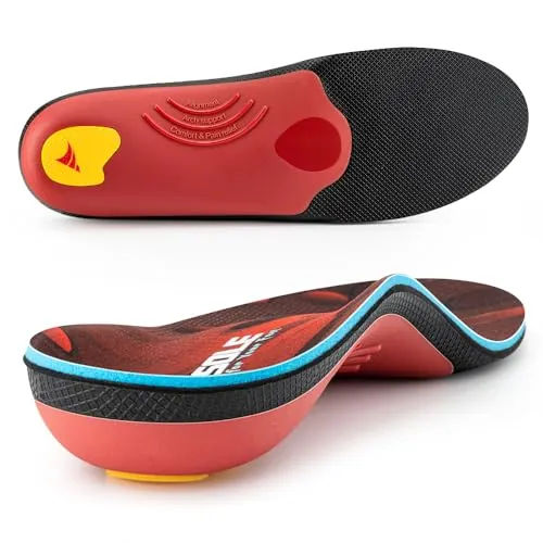 VALSOLE Plantillas ortopédicas para mujeres y hombres Soporte de pie alto Plantillas de zapatos funcionales suaves Inserto para pies planos, dolor de pie, fascitis plantar (Rojo, 43-44 EU 28cm)