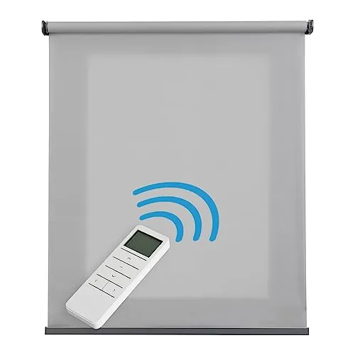 Estores enrollables motorizados Premium traslúcidos de Calidad para Ventanas y Puertas. Medidas 140 x 250 cm Color Gris Ideal para salón o Dormitorio. Fácil instalación a Techo o Pared STORESDECO