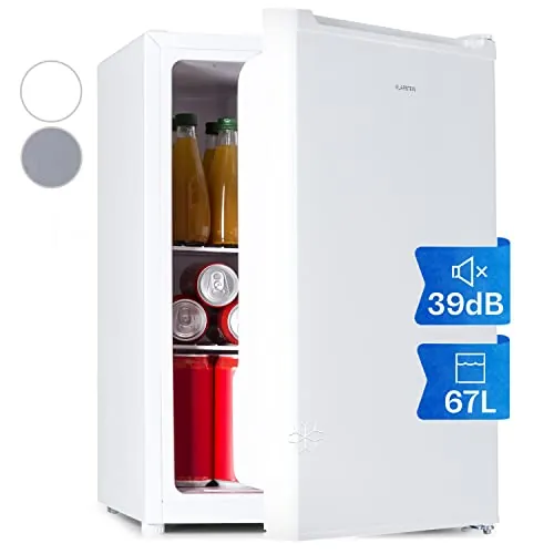 Klarstein Nevera Pequeña, 67L para Refrescos y Cerveza con 4L Congelador, Mini Nevera Cristal, Minibar Silencioso, Enfriador de Vino, Interior/Exterior, Frigorificos Estantes Extraíbles