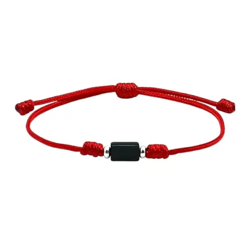 arana's - Pulseras hilo rojo y negro con turmalina negra y adornos plateados - Amuleto contra mal de ojo para mujer, hombre y niños (Roja-Tubo)