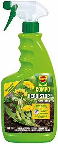 COMPO Herbistop Herbicida, Control de malas hierbas y antimusgo, Ingredientes naturales, Apto para jardinería exterior doméstica, 750 ml