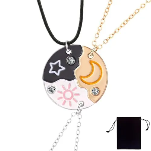KSJEHW 3 Piezas Conjunto de Collares de Amistad Colgantes para Mejores Amigas - Regalo de Cumpleaños Ideal para 3 Niñas. ¡Expresa tu amistad con estilo con este BFF Collar!(Plata Oro Negro)