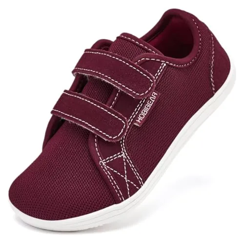 HOBIBEAR Kids Calzado Descalzo Ancho para niños niñas Outdoor Trail Running Minimalist Walking Shoes(Vino Tinto,EU 36)