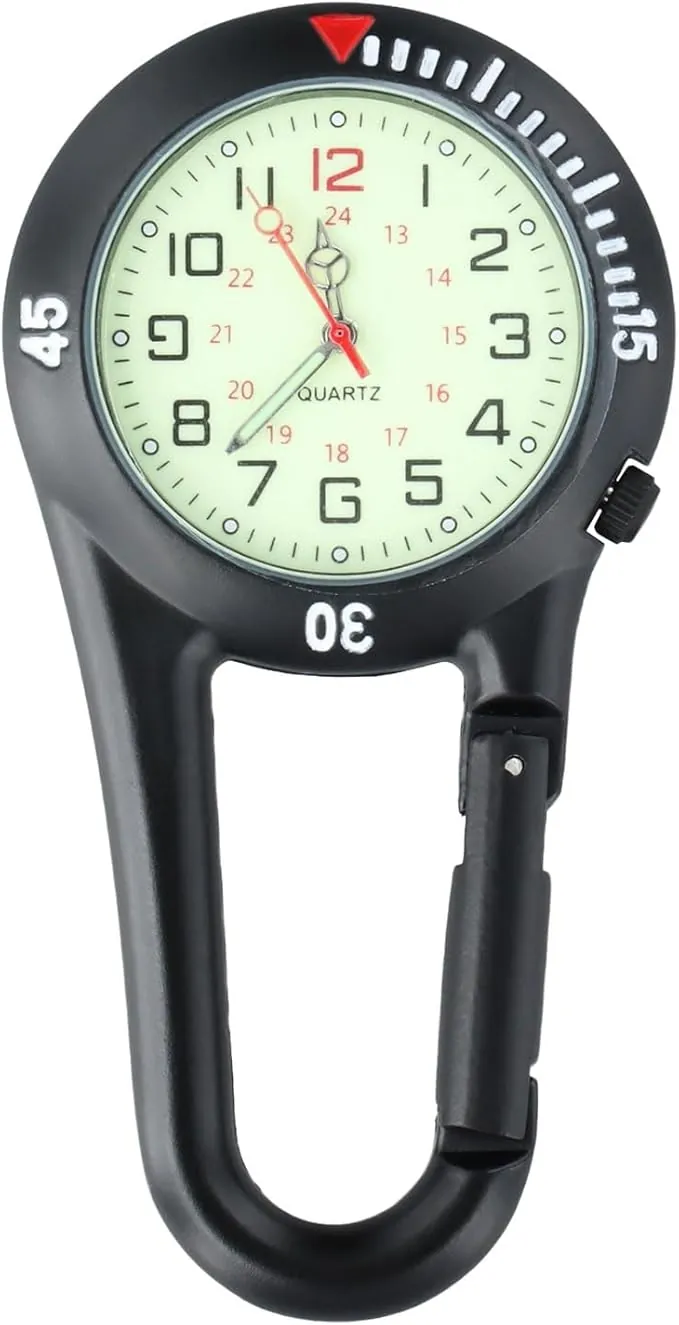 Reloj Digital de Deporte con Clip, Llavero Reloj De Bolsillo Clip En Mosquetón Bisel Giratorio Esfera Luminosa Reloj Fob para Médicos Enfermeras Paramédicos Escalada Montañismo