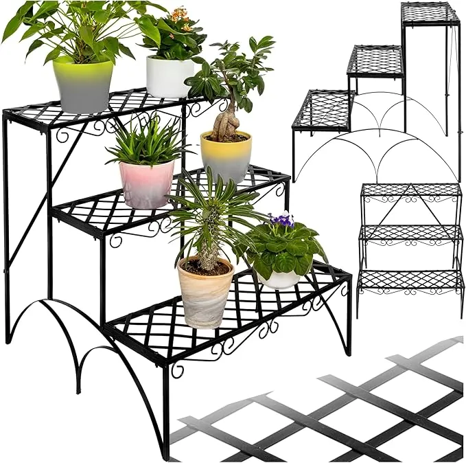 tectake® Estantería para Maceteros Decorativos Interior y Exterior, Soporte para Macetas, Estanteria Exterior Estable, Decoración del Jardin con tus Plantas. - 60 x 60 x 60 cm Diseño para Esquina