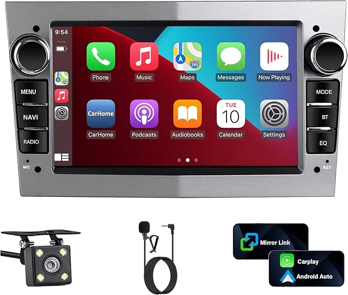 Radio Coche Bluetooth Radio Opel Astra h 7 Pulgadas con Android Auto Wireless CarPlay,2 DIN Radio Opel Vectra Astra,Zafira,Meriva,Vivaro 2004-2011,GPS FM USB Spotify Podcast USB Mic Plata