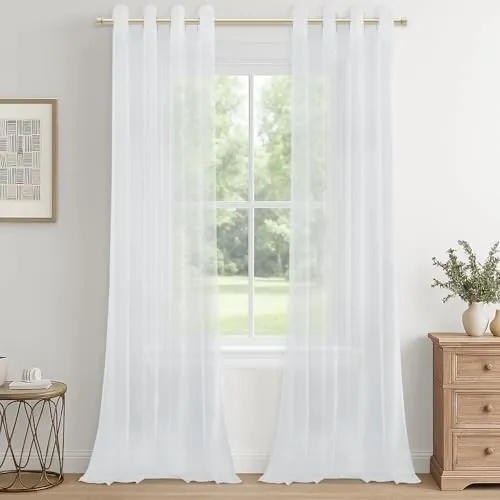 CUTEWIND Cortinas Salon Modernas 2 Piezas Cortinas Dormitorio Juvenil Blancas Translucidas 140x245 cm, Cortina Visillo con Ojales para Habitacion Comedor Ventana Salón