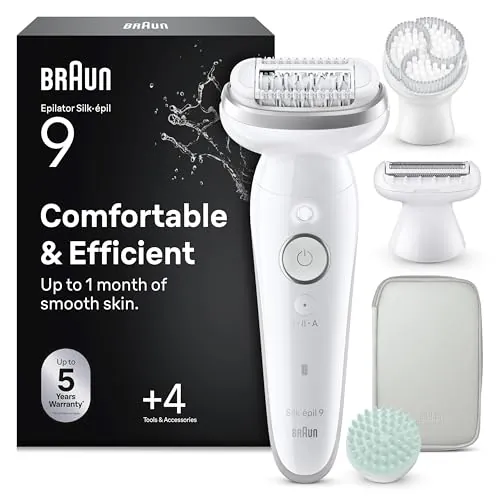 Braun Silk·épil 9 SkinSpa Depiladora Eléctrica Mujer, 9-080, Plata