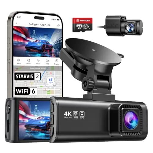 REDTIGER Dashcam Coche 4K+1080P, STARVIS 2, Tarjeta 128GB, WiFi 5,8GHz
