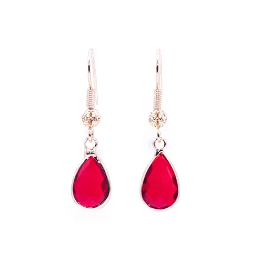 ZARZAMORA Pendientes Mujer Gota de Agua-Aretes Colgantes Cristal Transparente forma de Lagrima Ribetes Dorados-Gancho Hippy Acero Inoxidable Chapado en Oro14k-Regalo Original (Rojo)