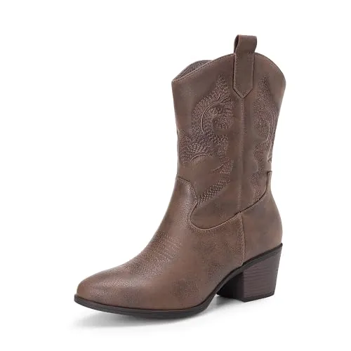 DREAM PAIRS Botas Vaqueras Media Caña,Marrón,39