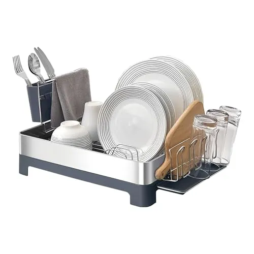 Amig - Escurreplatos Siba - 51 x 32 x 24,6 cm - Acero Inoxidable y Plástico - Color Gris - Escurridor con Bandeja para Goteo y Soporte para Cubiertos - Capacidad 10 Platos y 4 Vasos