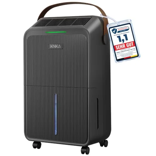 KNKA Deshumidificador 16L/día silencioso Gris Metálico Diseño Elegante | Dehumidifier Depósito 3,3L integrado, modo noche, pantalla LED humedad en tiempo real, para baño & sótano, max 80m³ (35m²).