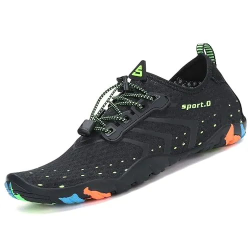 SAGUARO Zapatillas de Agua para Hombre Mujer Secado Rápido Escarpines Transpirable Antideslizantes Zapatos de Playa, Corrugado Negro 48