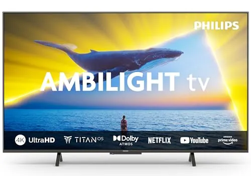 Philips Ambilight 55PUS8109 Smart TV 4K LED - Pantalla de 55 Pulgadas con Plataforma Titan OS, Pixel Precise Ultra HD y Sonido Dolby Atmos, Funciona con Alexa y Asistente de Google - Cromo Satinado