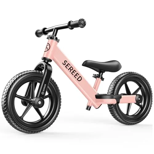 SEREED Bicicleta sin Pedales Niños 2 años, Ajustable, Regalos Infantiles | Bicicleta sin Pedales para Niños de 2 a 5 años, Placa Personalizable Con Pegatinas, Juguetes para de 2 a 3 años (Rosa)