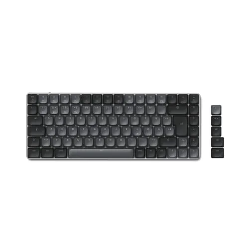SATECHI Teclado Mecánico 75% SM1 𝗤𝗪𝗘𝗥𝗧𝗬 𝗨𝗦, Bluetooth, 84 Teclas, Retroiluminado y Recargable, Ideal para Gaming, para Mac y Windows (Gris-Negro, Distribución Americana)