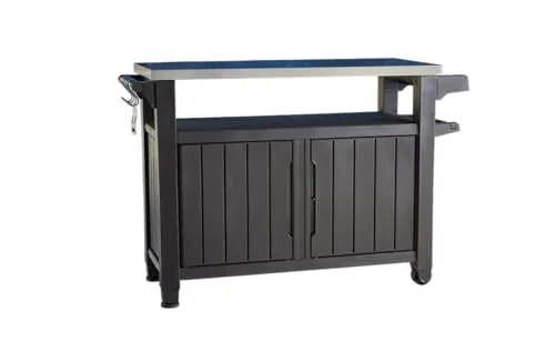 Keter Mueble Barbacoa Grande para terraza o jardín Exterior con Ruedas, Capacidad 207 litros, Color Marrón