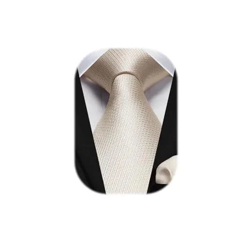 HISDERN Corbatas de Hombre Beige Corbata de Hombres Modernas Formal Clásico Gravata para Boda Negocios Corbata y Pañuelo de Bolsillo 8,5cm