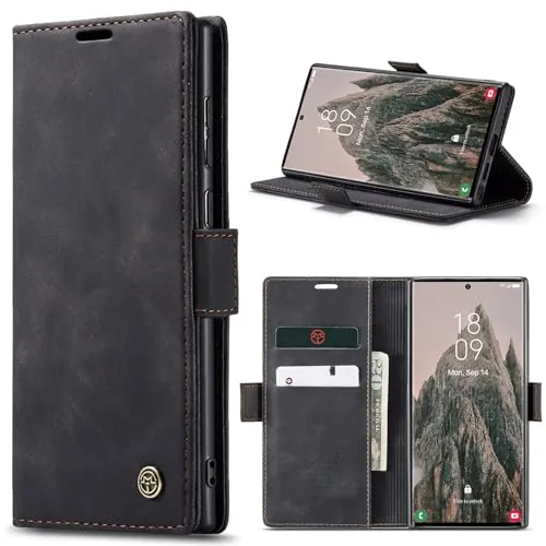 Azororo Funda para Samsung Galaxy S24 Ultra 5G PU Cuero Premium, Tapa Libro Estuche Flip Case, Tarjetas/Billetera, Soporte Plegable y Cierre Magnético Carcasa para Samsung Galaxy S24 Ultra -Negro