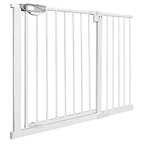 UISEBRT Rejilla de protección para Puertas sin taladrar, Rejilla de protección para escaleras para niños 105 – 115 cm, con Cierre automático para bebé, Rejilla de protección de Metal, Blanco