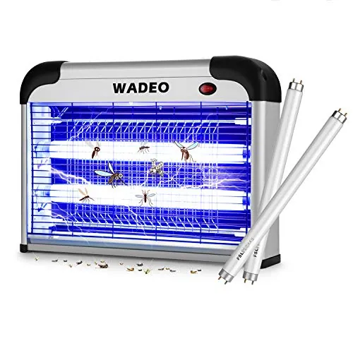 WADEO Lámpara Mata Insectos Eléctrico con Luz UV, Trampa para Insectos 20 W, Mata Moscas Interior Y Exterior, Trampa Antimosquitos para Oficina, Hogar y Jardines, 100 m² (con 2 Tubos de Repuesto)