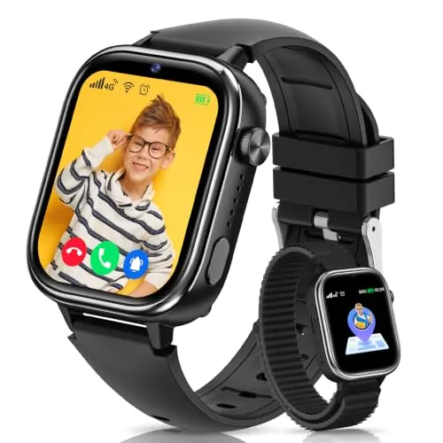 Reloj Inteligente Niño con Videollamada, 4G Smartwatch Niño con GPS y Llamadas, SOS, Chat de Voz, Modo Escuela, Podómetro, Despertador, Monitor de Sueño IP68 Impermeable Regalo para Niños Niñas, Negro