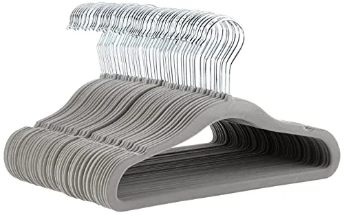 Amazon Basics Perchas de terciopelo antideslizante para niños y bebés, 29,46 cm, paquete de 50, Gris