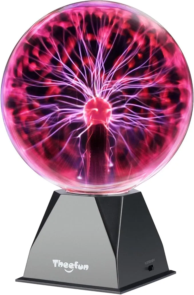 Theefun Lámpara de Plasma 8 Pulgadas, Bola de Plasma Mágica Interactiva Touch y Sonido, Bola Plasma Educativa de Física, Lámpara Decorativa para Fiestas y Regalo de Cumpleaños (Rojo)