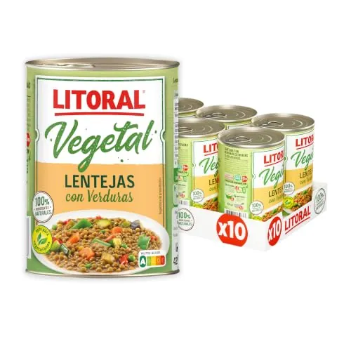 LITORAL Vegetal Lentejas con Verduras - Plato Preparado Sin Gluten - Paquete de 10x425g - Total: 4.250kg