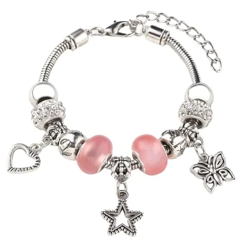 Pulsera de Abalorios Ajustable para Niñas, Pulsera de Dijes y Cristal Brillante, Pulseras para niña Pulsera de mariposa de 1 pieza, pulsera con dijes para niñas, ajustable, regalo para adolescentes