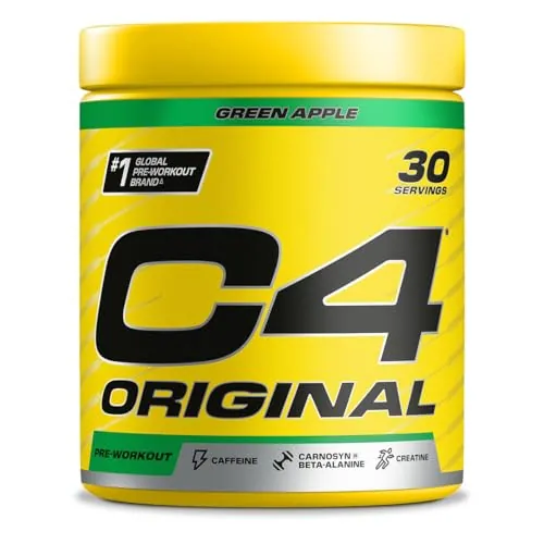 C4 Original - Suplemento en polvo para preentrenamiento - Manzana verde | Bebida energética para antes de entrenar | 150 mg de cafeína + beta alanina + monohidrato de creatina | 30 raciones