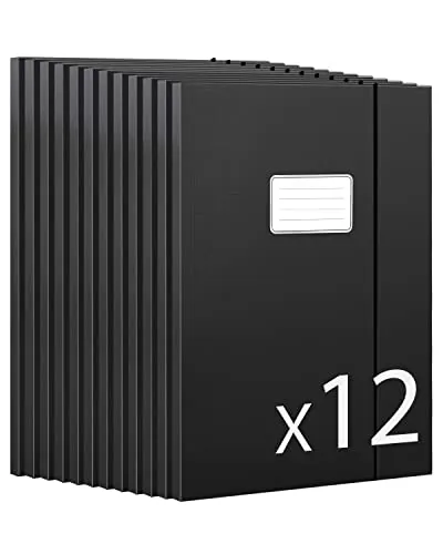 JiaWei Pack de 12 Carpeta con Gomas Elásticas, Lomo de 11 mm, Fabricado en Cartón Extra Fuerte de 350 g/m², para Carpeta A4 - Negro